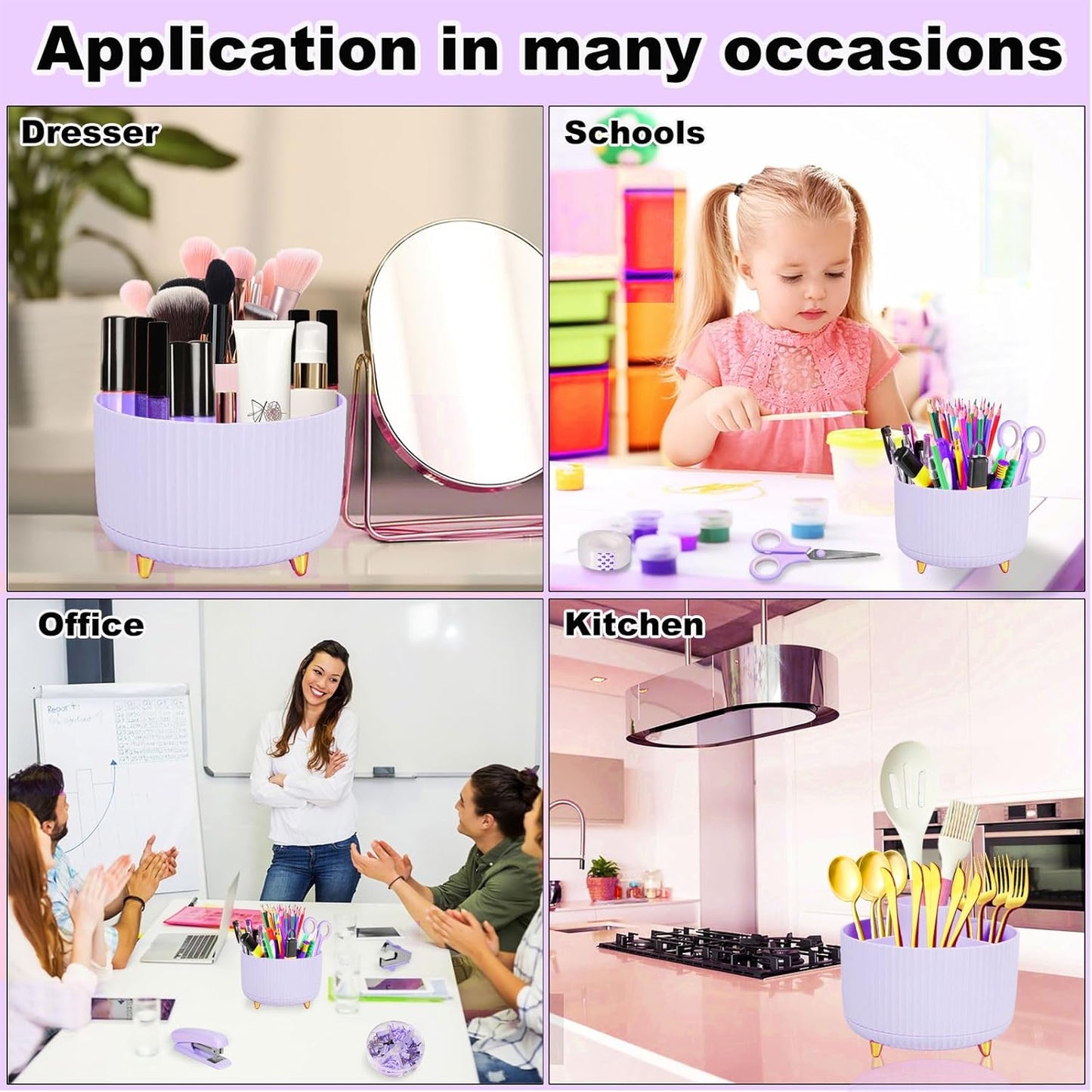 Gawsey Gold Desk Organizers and Accessories Set with 360-Degree Rotating Pen Holder, Acrylic Stapler, Tape Holder, Staple Remover, Binder/Paper Clips Kit, Scissor and 1 Box of Staples