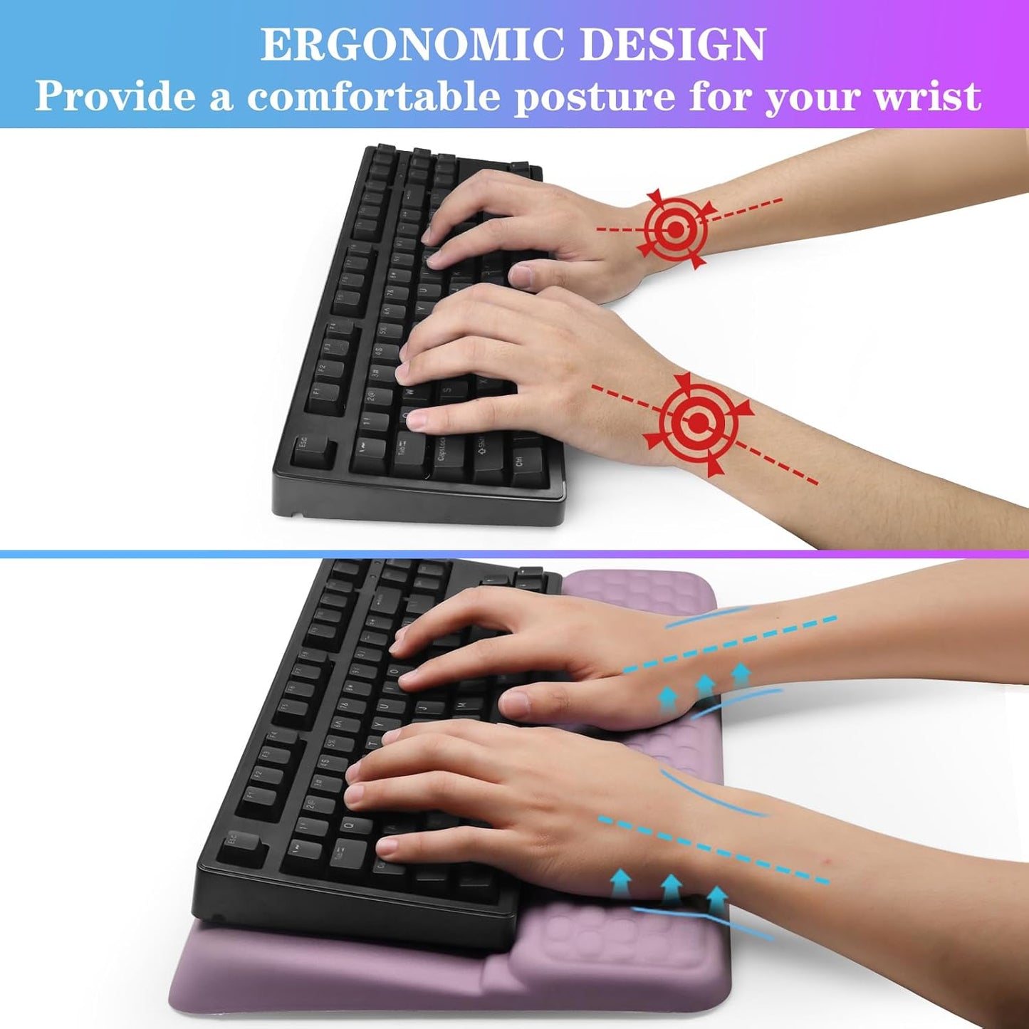 Computer Keyboard Stand with Wrist Rest, Ergonomic Tilted Keyboard Holder - Keyboard Riser with Wrist Pad - Keyboard Tray Support for Office Home - Black