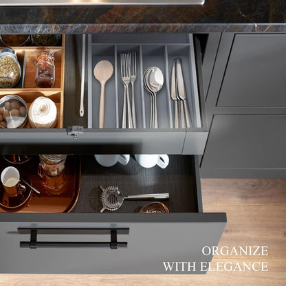 Small Silverware Organizer, Bamboo Kitchen Drawer Organizer, Utensil Holder, Cutlery Tray & Spoon Flatware Storage with Grooved Drawer Dividers (6.7''W x 12''D)