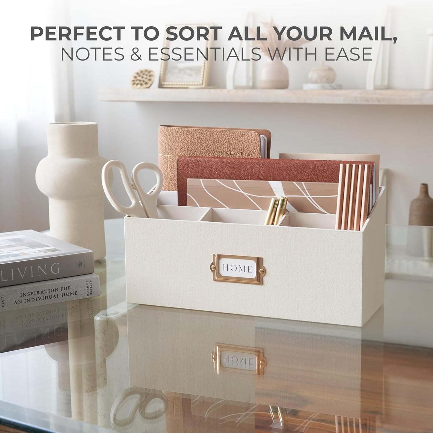 KIBAGA Stylish Linen Mail Organizer for Your Countertop – Easily Organizes Pens, Mail & More in Spacious Compartments on Any Desktop – The Perfect Desk Sorter for Paper & Office Essentials