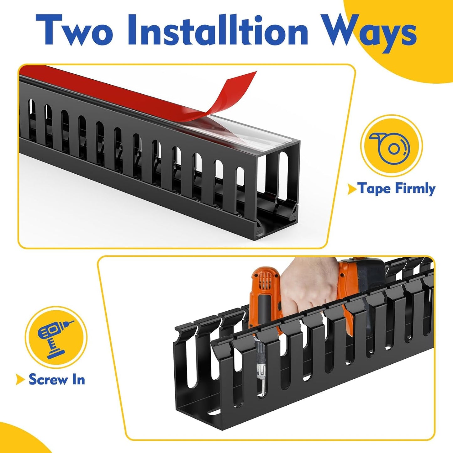 Open Slot Wiring Raceway Cable Duct, 123in Cable Management Channel Cord Track,Desk Wire Channel, Under Desk Cable Management to Hide Cables, Wires for Computers (Black, 1.57" Hx1.57"W, 15.4''L(8 Pc))