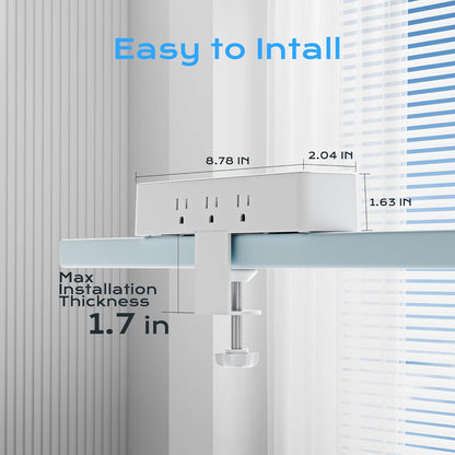 Flat Plug Desk Clamp Power Strip 10FT, 40W Total Fast Charging Station, Dual PD 20W USB C Ports, Desk Edge Mount Power Strip 9 AC Outlets 8 USB Ports(4 USB C) Surge Protector, Fit 1.7" Tabletop Edge