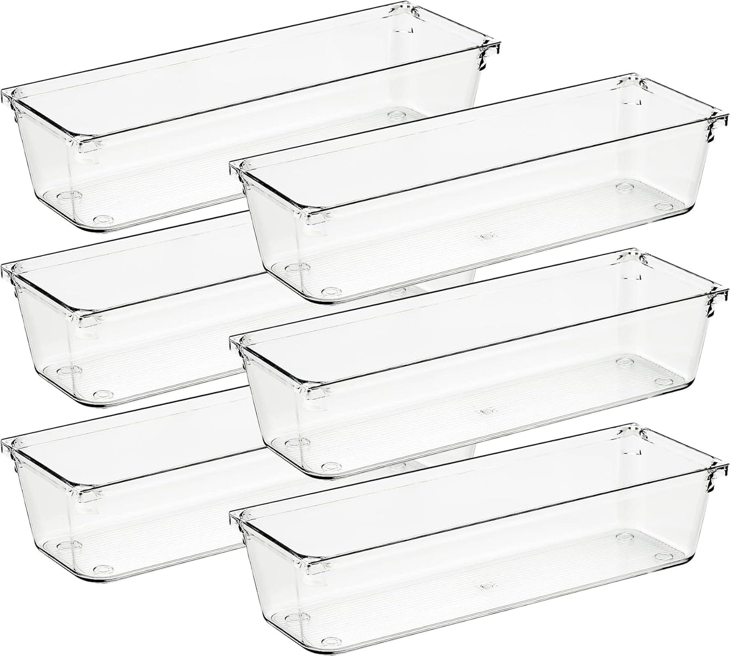 Ravinte 6 Pack Drawer Organizer - 6" X 9" Plastic Storage Bins, Acrylic Organizers with Non-Slip Pads Clear Desk Storage Tray for Makeup, Jewelries, Kitchen Utensils, Bathroom and Office