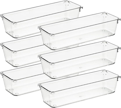 Ravinte 6 Pack Drawer Organizer - 6" X 9" Plastic Storage Bins, Acrylic Organizers with Non-Slip Pads Clear Desk Storage Tray for Makeup, Jewelries, Kitchen Utensils, Bathroom and Office