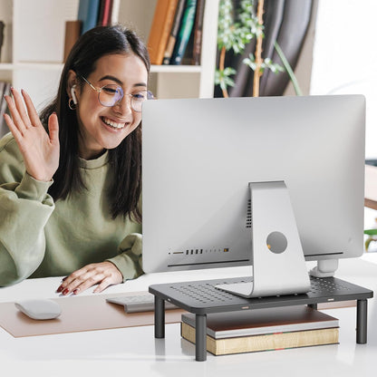 WALI Computer Monitor Stand with Storage, Desk Monitor Riser 3 Height Adjustable, Laptop Riser with Airflow Vents, Desk Organizer for Computer, Laptop, Printer (PTT002-B), 1 Pack, Black