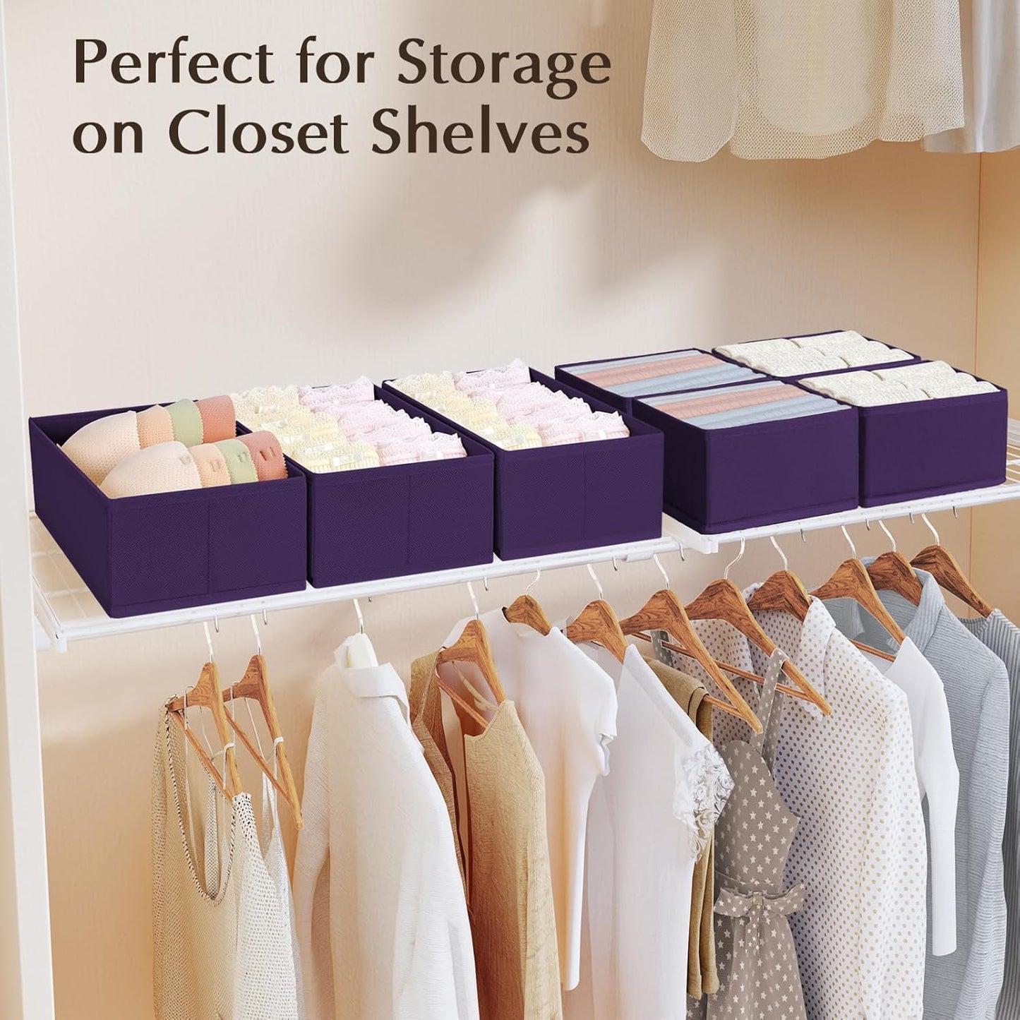 DIMJ Drawer Organizers Clothes, Dresser Organizer Bins for Baby Clothes,Underwear and Sock, Fabric Closet Organization and Storage Boxs, Drawer Dividers for Nursery, Clothing, Tie - 4 Pack, Beige