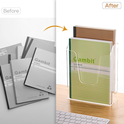 YUXUN Acrylic File Folder Holder, Vertical File Storage, Clear Desktop Organizer, 2 Pockets