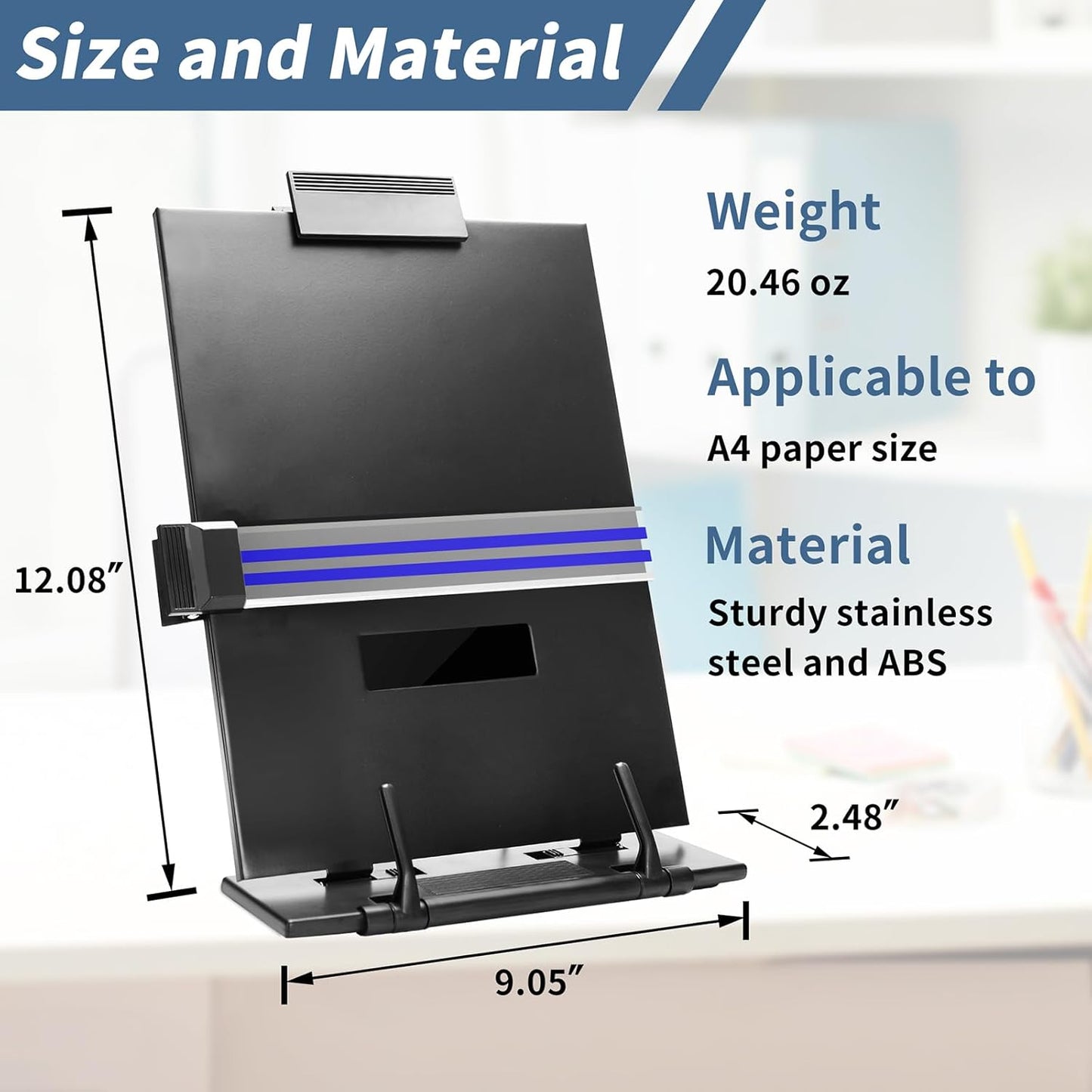 TONOS Paper Stand Document Holder - Quality Document Holder for Desk, Paper Stands for Desk When Typing, Sturdy Stainless Steel Copy Holder, Adjustable Angle, Papers Holder Stand for Desk Typing