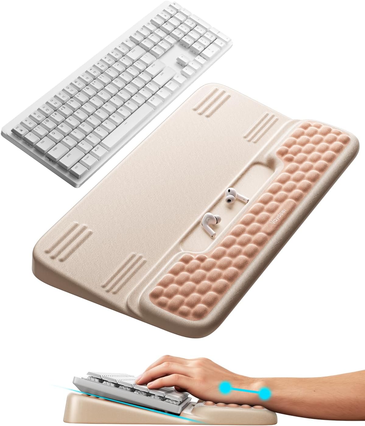 Vaydeer Wrist Rest with Keyboard Stand, Computer Wrist Support Pad, Ergonomic Keyboard Riser Holder Lift Tray with Wrist Pad, Soft Memory Foam Desk Cushion, Palm Hand Typing for Office Home Gift-Blue