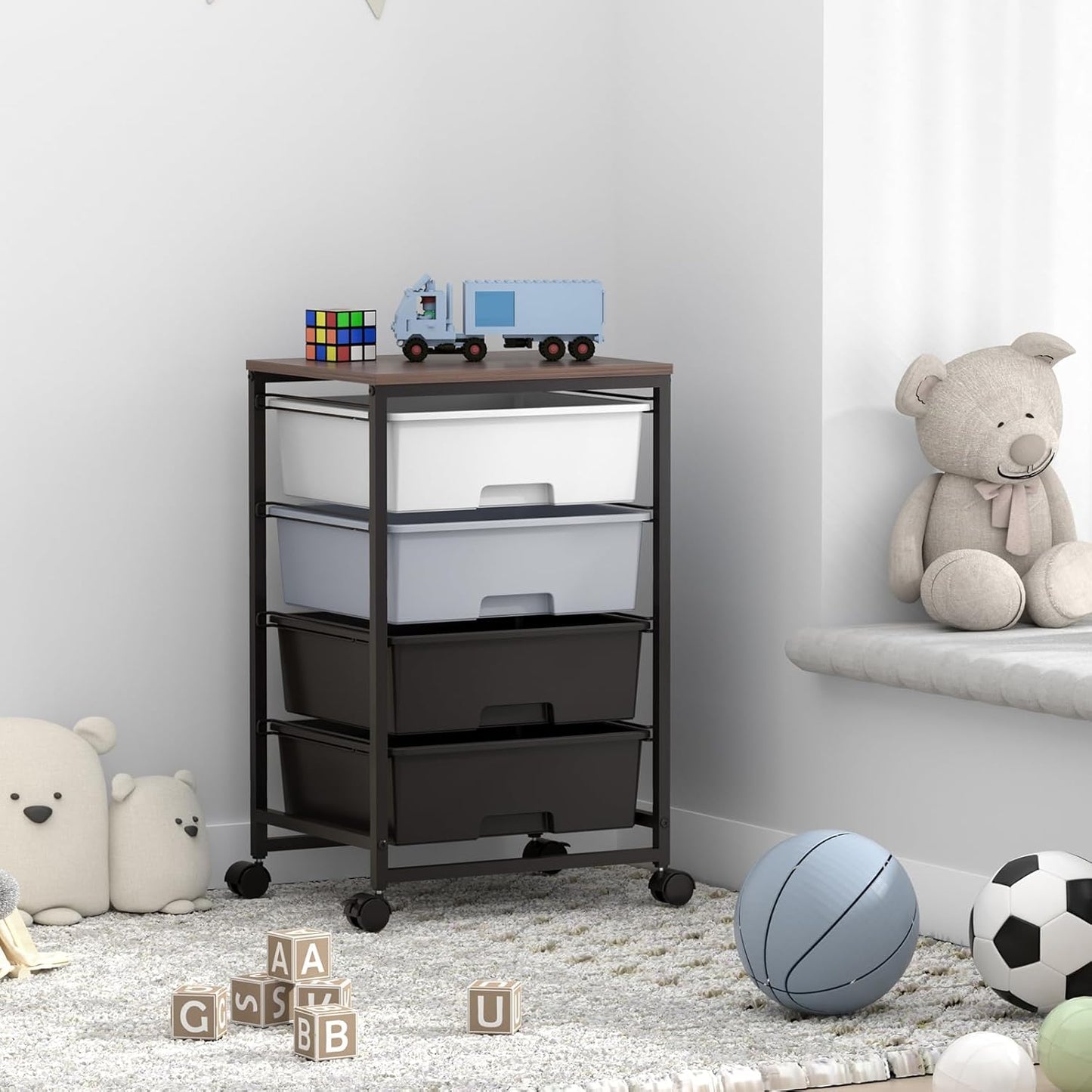SYKIARIOL Utility Cart with 4 Drawers, Multipurpose Rolling Storage Cart with 4 Drawers and 2 Lockable Wheels, 4-Tier Rolling Storage Cart Organizer for Home Office Dorm, Bright White