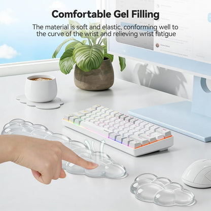 TECKNET Cloud Keyboard Wrist Rest Set, Cloud Wrist Rest with Non-Slip Base, PU Leather Wrist Pad for Keyboard with Ergonomic Memory Foam for Computer Laptop Office Gaming and Pain Relief, White