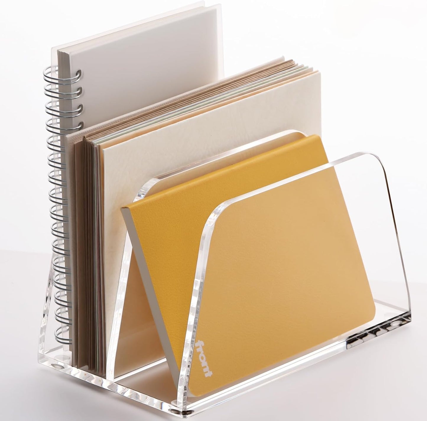 SANRUI Acrylic Mail Organizer, 2-Slot Clear Paper Letter Sorter Mini Desk Organizer, Sleek Office Desk File Holder for Mail, Bills, Notebooks 6.7"x3.5"x3.8"