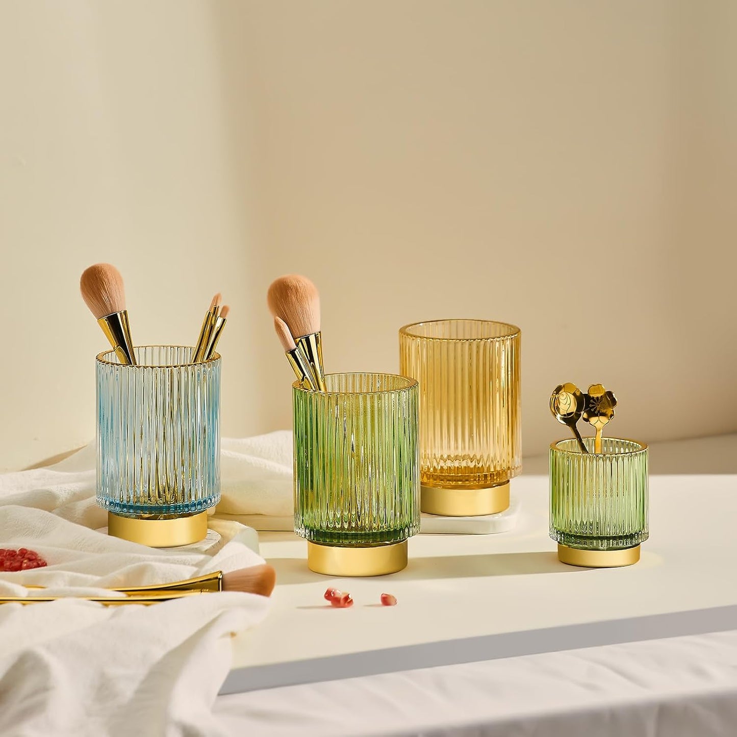 Makeup Brush Holder Organizer,Toothbrush Holders,Desk Pen Pencil Holder,Multifunctional Vintage Glass Brush Cup（L/Green/A3-6-US）