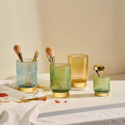 Makeup Brush Holder Organizer,Toothbrush Holders,Desk Pen Pencil Holder,Multifunctional Vintage Glass Brush Cup（L/Green/A3-6-US）