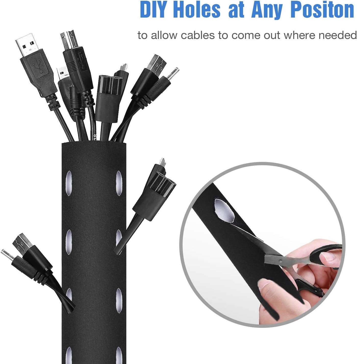 JOTO 4 Pack Cable Management Sleeve, 19-20 Inches Cord Organizer System with Zipper for TV Computer Office Home Entertainment, Flexible Cable Sleeve Wrap Cover Wire Hider System -Black