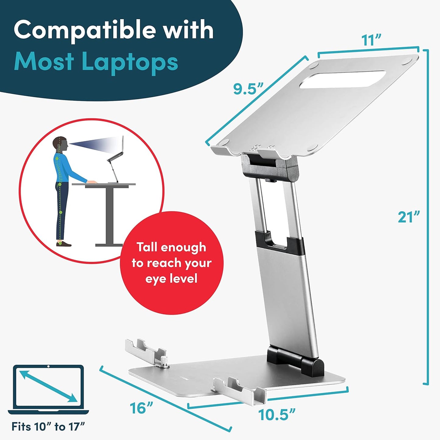 Lifelong Ergonomic Adjustable Laptop Stand for Desk - Height Up to 20" Portable Computer Laptop Riser Holder, Fits All MacBook Air & 10 15 17 Inches Laptops, Back to School Gift for Men & Women
