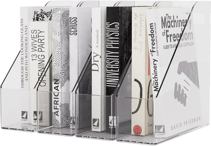 Magazine Holder, Clear Plastic Vertical File Magazine Organizer, Desktop File Magazine Book Storage Shelf for Office Desk (2PCS), 10.6x9.8x3.1 Inch