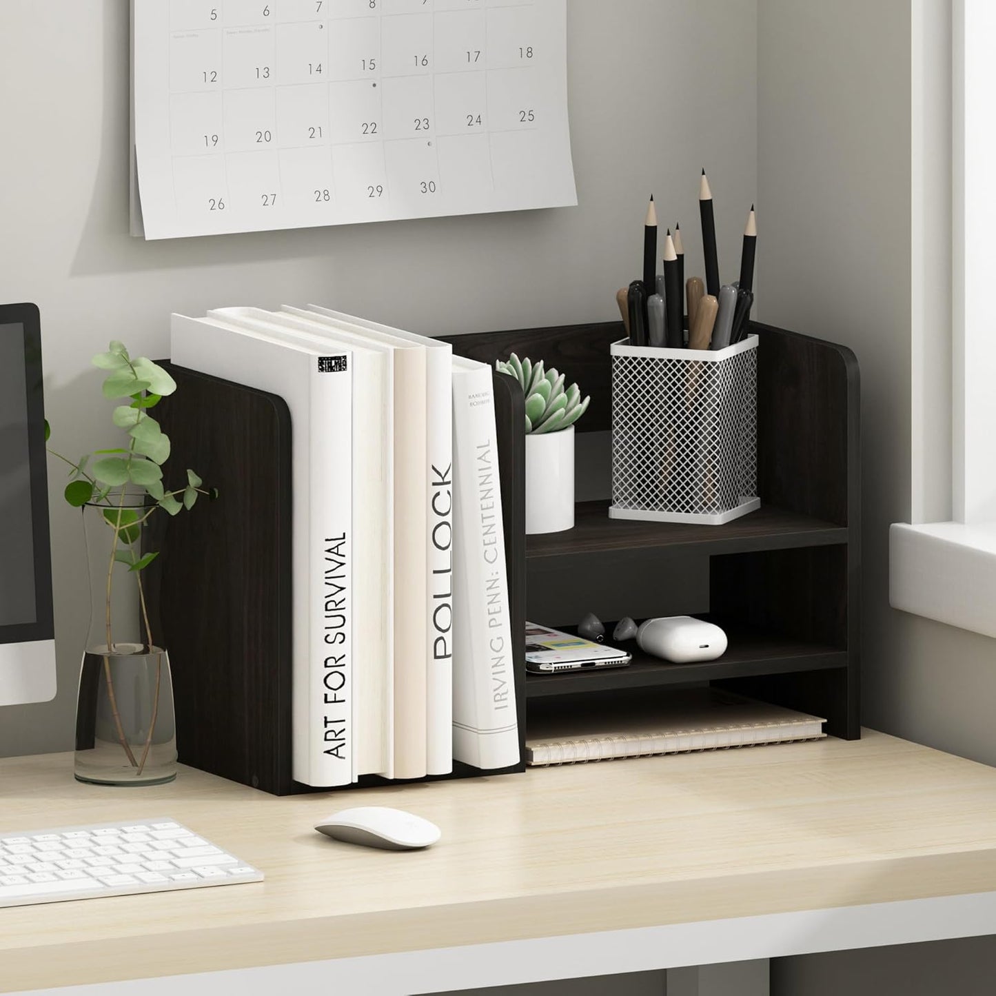 Furinno Classic Desk Organizers and Accessories, 2-Tier Monitor Riser, Office Organization, Desk Top Book Shelf, for Office Supplies, Office Desk Accessories, Dark Espresso