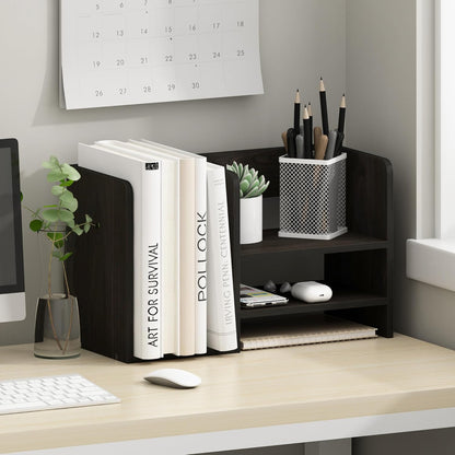 Furinno Classic Desk Organizers and Accessories, 2-Tier Monitor Riser, Office Organization, Desk Top Book Shelf, for Office Supplies, Office Desk Accessories, Dark Espresso