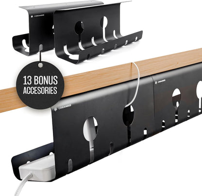 No-Drill Under Desk Cable Management Tray - 2-Pack Wire & Cord Organizer - Standing Desk Cable Management - Power Strip Holder - M