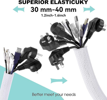 AGPTEK White Cable Sleeve, 2 Pack 5ft - 1.2 Inch Cable Management, Desk Cord Cover Organizer Wire Hider for Computer TV Wire Loom Tubing, Pet Proof Cord Protector from Cat Dog Chewing, White