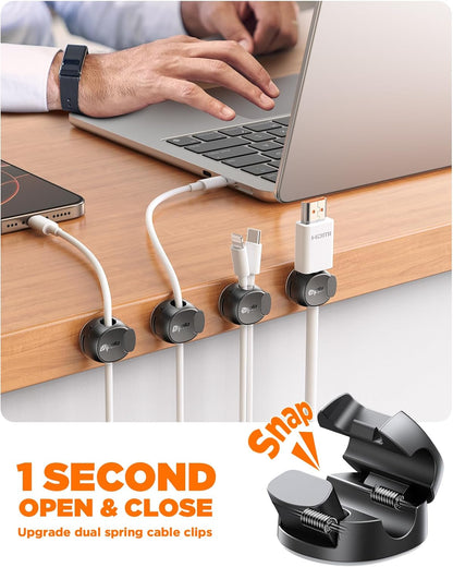 8Pack Cord Organizer [Dual Spring & Clasp, Max Secure] Cable Clips - Chfeila Cable Management, Adhesive Phone Charging Wire Holder for Nightstand/Wall, Home Office Desk Accessories Decor Essentials