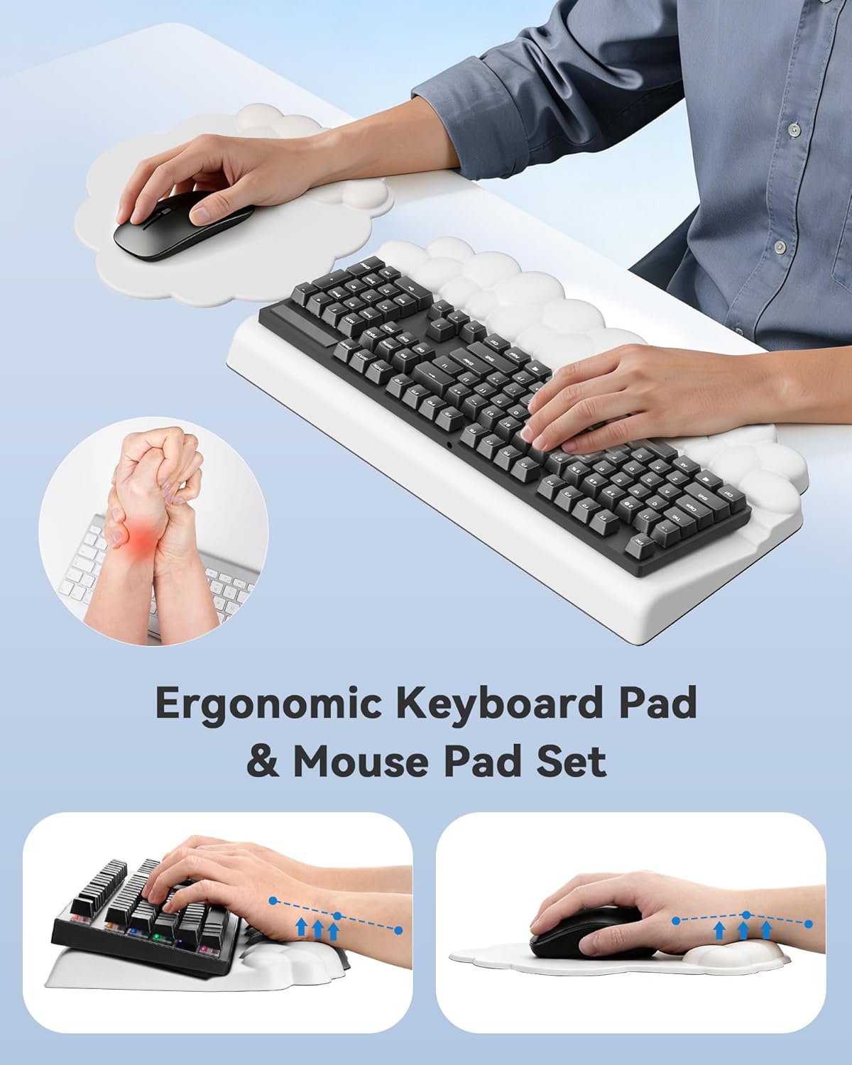 Laborio Cloud Wrist Rest for Keyboard and Mouse for Desktop, PU Leather Cloud Computer Keyboard Stand with Mouse Pad, Key Board Wrist Support Riser, Angle Adjustable Arm Rest(Black)