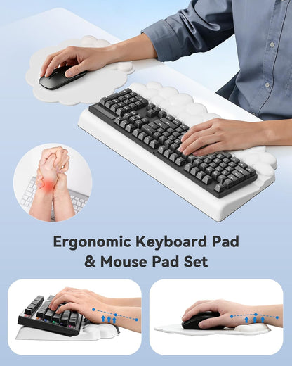 Laborio Cloud Wrist Rest for Keyboard and Mouse for Desktop, PU Leather Cloud Computer Keyboard Stand with Mouse Pad, Key Board Wrist Support Riser, Angle Adjustable Arm Rest(Black)