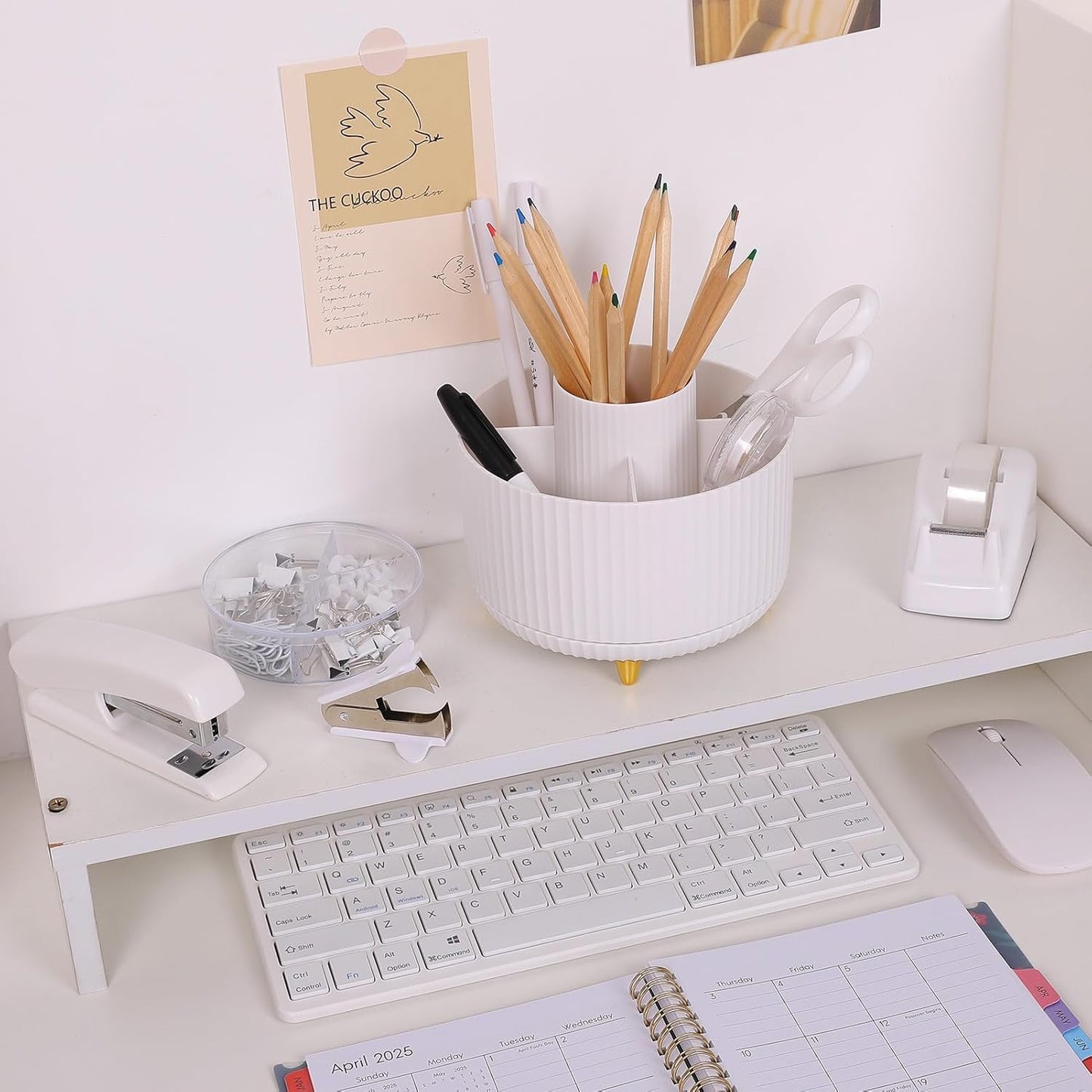 SKYDUE Pink Desk Accessories 10Pcs, Rotating Pen Holder for Desk, Stapler, Staple Remover, Tape Dispenser,2pcs Tape Refills, Binder Paper Clips Kit, Scissor,Pink Office School Supplies