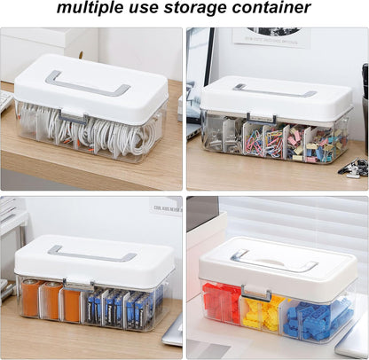 Large Cable Organizer Box with Lid, Plastic Cord Storage Case with Handle and Wire Ties for Home Office, Phone Charger, Art Crafts, Stationery
