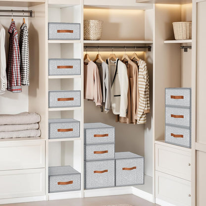 DIMJ Closet Organizers and Storage - Fabric Bins with Drawers for Closet Foldable Clothes Organizers with Clear Window, Stackable Storage Drawers Units for Bedroom, Living Room, 4-Pack, Grey
