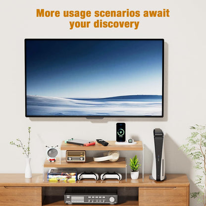 YGYQZ Adjustable Monitor Stand Riser with Acrylic Legs丨7.67" Wide Dual Monitor Stand for Desk丨2-Tier Wood Desktop Organizer for Computer, Laptop, Printer & PC丨Modern Aesthetic Desk Shelf(wood-flat)