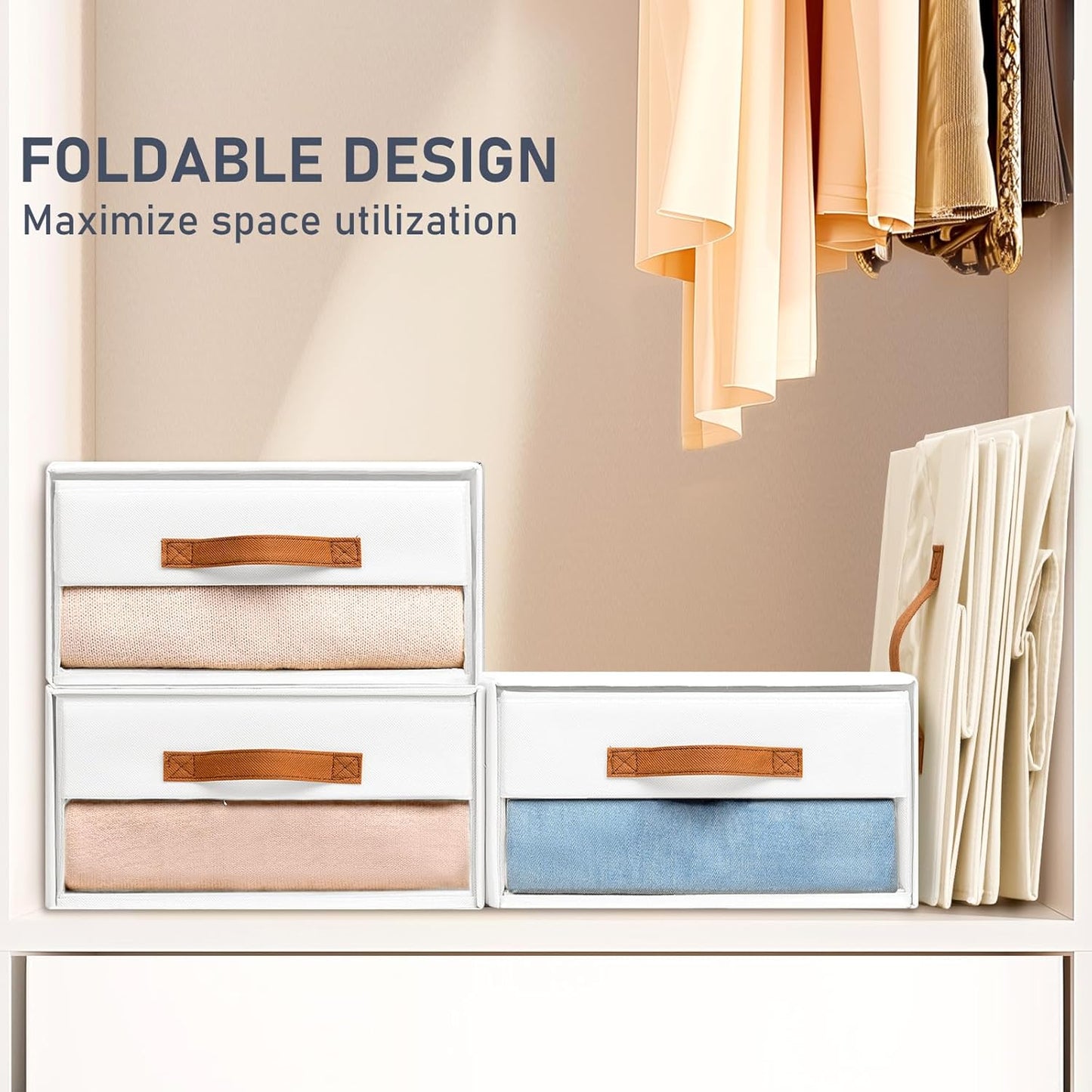 DIMJ Closet Organizers and Storage - Fabric Bins with Drawers for Closet Foldable Clothes Organizers with Clear Window, Stackable Storage Drawers Units for Bedroom, Living Room, 4-Pack, Grey