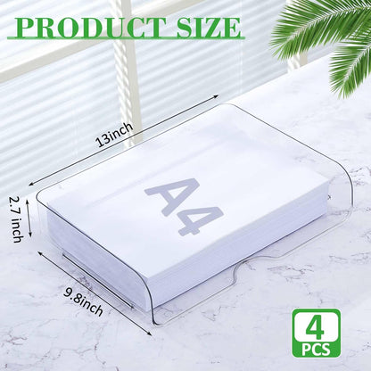 Juexica 4 Pcs Stackable Clear Letter Trays Organizer for Desk A4 Size File Paper Organizer Acrylic Desk Organizer Trays with Anti Skid Bottom for Home Office School (Vertical Opening Style)