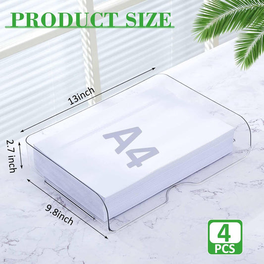 Juexica 4 Pcs Stackable Clear Letter Trays Organizer for Desk A4 Size File Paper Organizer Acrylic Desk Organizer Trays with Anti Skid Bottom for Home Office School (Vertical Opening Style)
