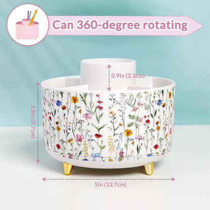 SKYDUE 360 Rotating Multipurpose Organizer - Cute Rotating Pen Holder with 5 Slots for Art Supplies, Office, School, Home