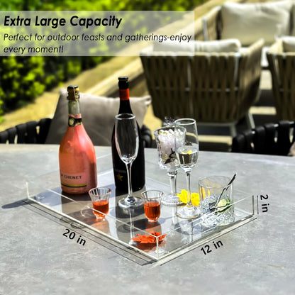 2 Pack Serving Tray with Handles, Clear Acrylic Tray for Serving Food, Large Outdoor Food Trays for Eating, Lucite Acrylic Trays for Appetizer, Pizza, Fruit and Drinks, Unbreakable, 16"×12"
