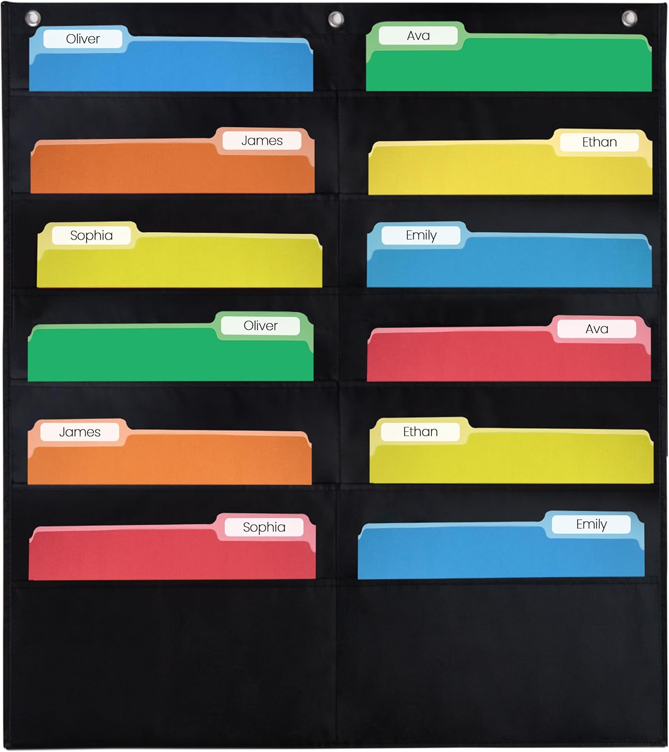Essex Wares - 7 Pocket File Pocket Chart, Black, Tall - Versatile Wall Hanging File Folder Organizer for Classroom, Office, Home, and More - Wall Folder Organizer - 7 Pockets