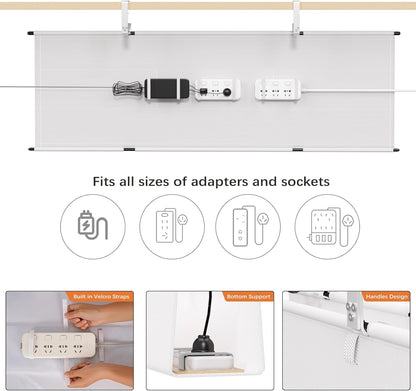 Under Desk Cable Management Tray - 36" Cord Organizer for Desk No Drill, Fabric Under Table Wire Organizer with 16X Cable Ties Hide for Office/Home, Cord Hider Fits Adapters & Sockets, White
