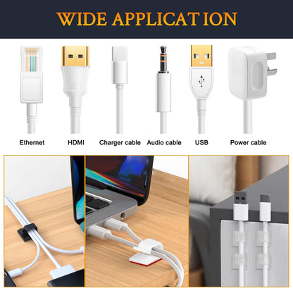 SOULWIT 50 Pcs Self Adhesive Cable Management Clips, Cable Organizers Sticky Wire Clips Cord Holder for TV PC Laptop Ethernet Cable Desktop Home Office (Black)