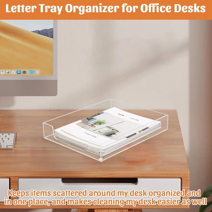 Letter-Size Tray Desk Letter Tray Paper Tray, Sturdy Heavy-Duty Plastic Printer Paper Tray, Single-Tier Stackable File Storage Organizer for Office Home (Clear)