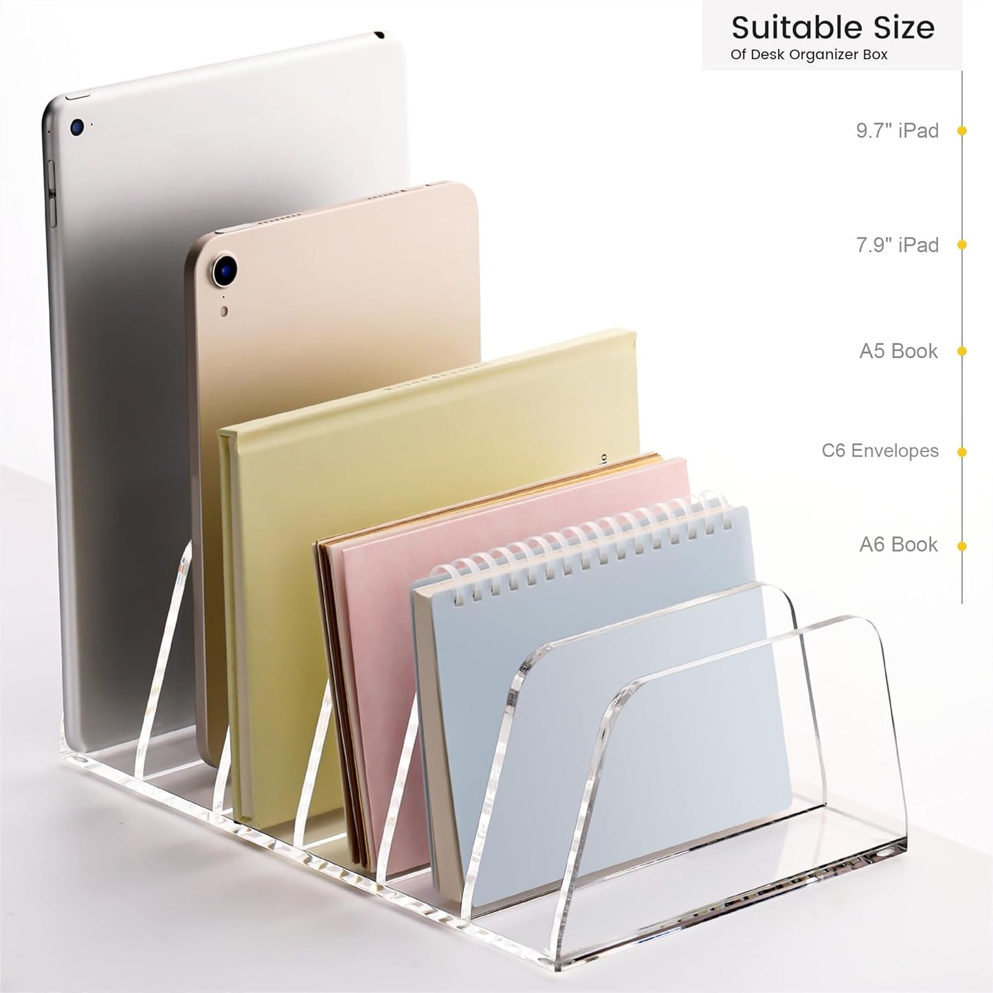 YUXUN Desk File Organizer,5-Section Vertical Clear Acrylic Desk Organizer File Holder Mail Sorter Office Organization for Office Home &Classroom（B5）
