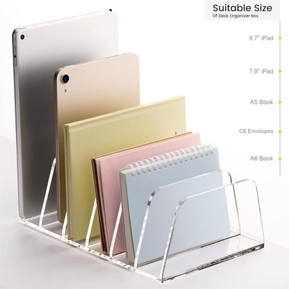 YUXUN Desk File Organizer,5-Section Vertical Clear Acrylic Desk Organizer File Holder Mail Sorter Office Organization for Office Home &Classroom（B5）