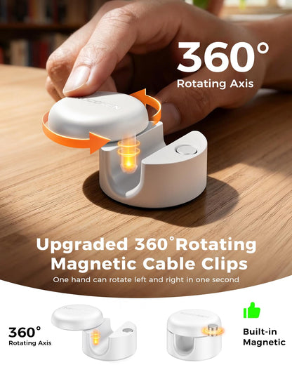 9-Pack Cable Clips [Upgraded],Rocoren Magnetic 360° Rotatable Cord Holder, Adhesive Cable Management Organizer,Wire Keeper for Nightstand Desk Car Phone Wall Home Office Accessories