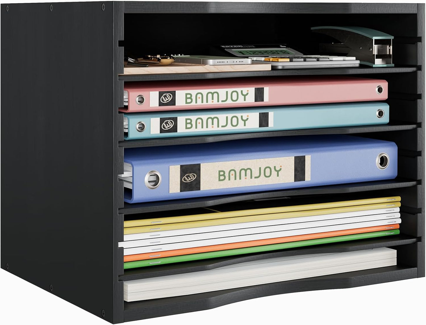 Bamjoy Bamboo 5 Tier Desktop Organizer, Paper Organizer Mail Sorter, File Holder Letter Document Storage with Adjustable Shelves for School Home Office, Natural
