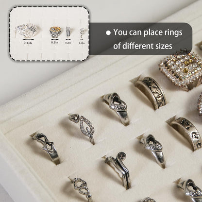 Coward Stackable Jewelry Trays Organizer Set with Clear Lid, Trays for Drawer, Earring Necklace Bracelet Ring Display Organizer (beige(ring+12girds+30girds+The glass lid))