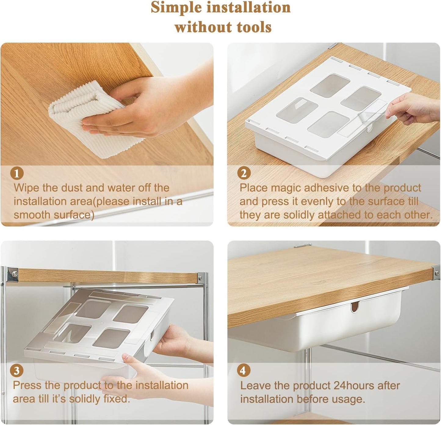 FRETONBA Large Under Desk Drawer Slide Out Organizer, Self-Adhesive Hidden Under Table Storage Drawer, Desk Drawer Attachment for Home Office Kitchen, White