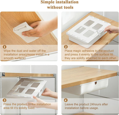 FRETONBA Large Under Desk Drawer Slide Out Organizer, Self-Adhesive Hidden Under Table Storage Drawer, Desk Drawer Attachment for Home Office Kitchen, White