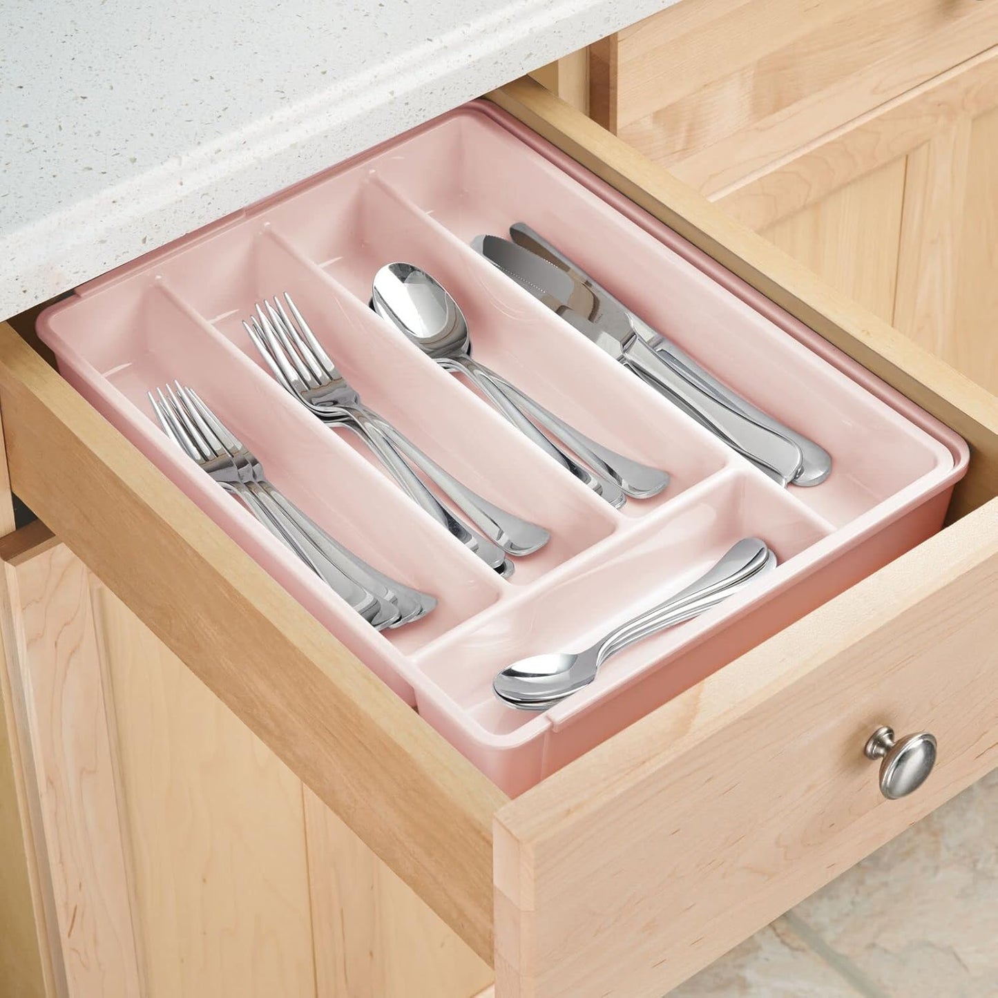 mDesign Adjustable, Expandable Plastic Kitchen Cabinet Drawer Storage Organizer Tray - for Storing Organizing Cutlery, Spoons, Cooking Utensils, Gadgets - 2" High - Clear