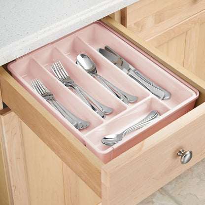 mDesign Adjustable, Expandable Plastic Kitchen Cabinet Drawer Storage Organizer Tray - for Storing Organizing Cutlery, Spoons, Cooking Utensils, Gadgets - 2" High - Clear